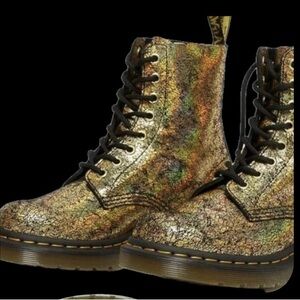 Dr. Martens Iridescent Gold Lace-Up Combat Boots